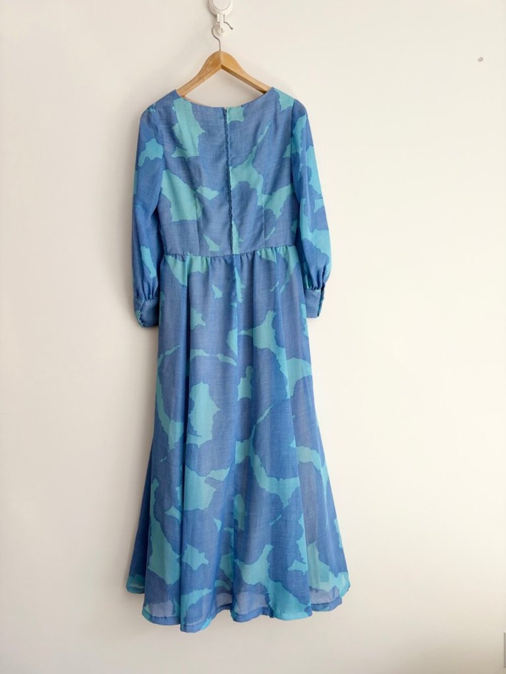 Vintage 1970s Retro Glam Blue Aqua Abstract Maxi Dress with Matching Scarf S - Picture 3 of 7